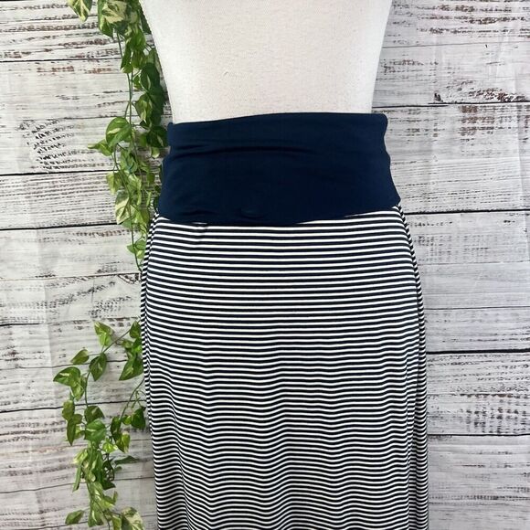 Max Studio Skirt size Medium Navy Blue Ivory Striped Jersey Long Maxi Stretch - Picture 5 of 16